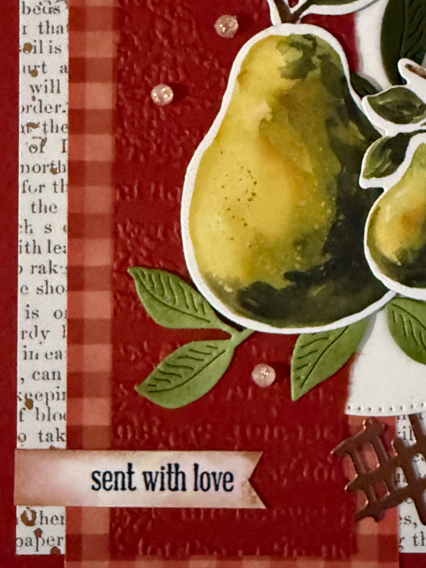 “Sent With Love” Pear Cottage - Handmade Card by Anne-Red Barn Collections