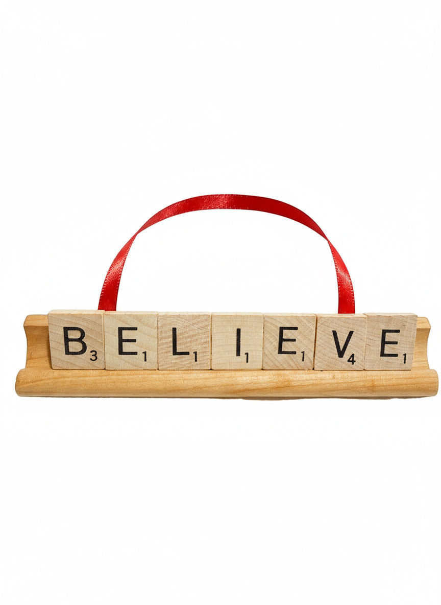 BELIEVE Scrabble Ornament-Red Barn Collections