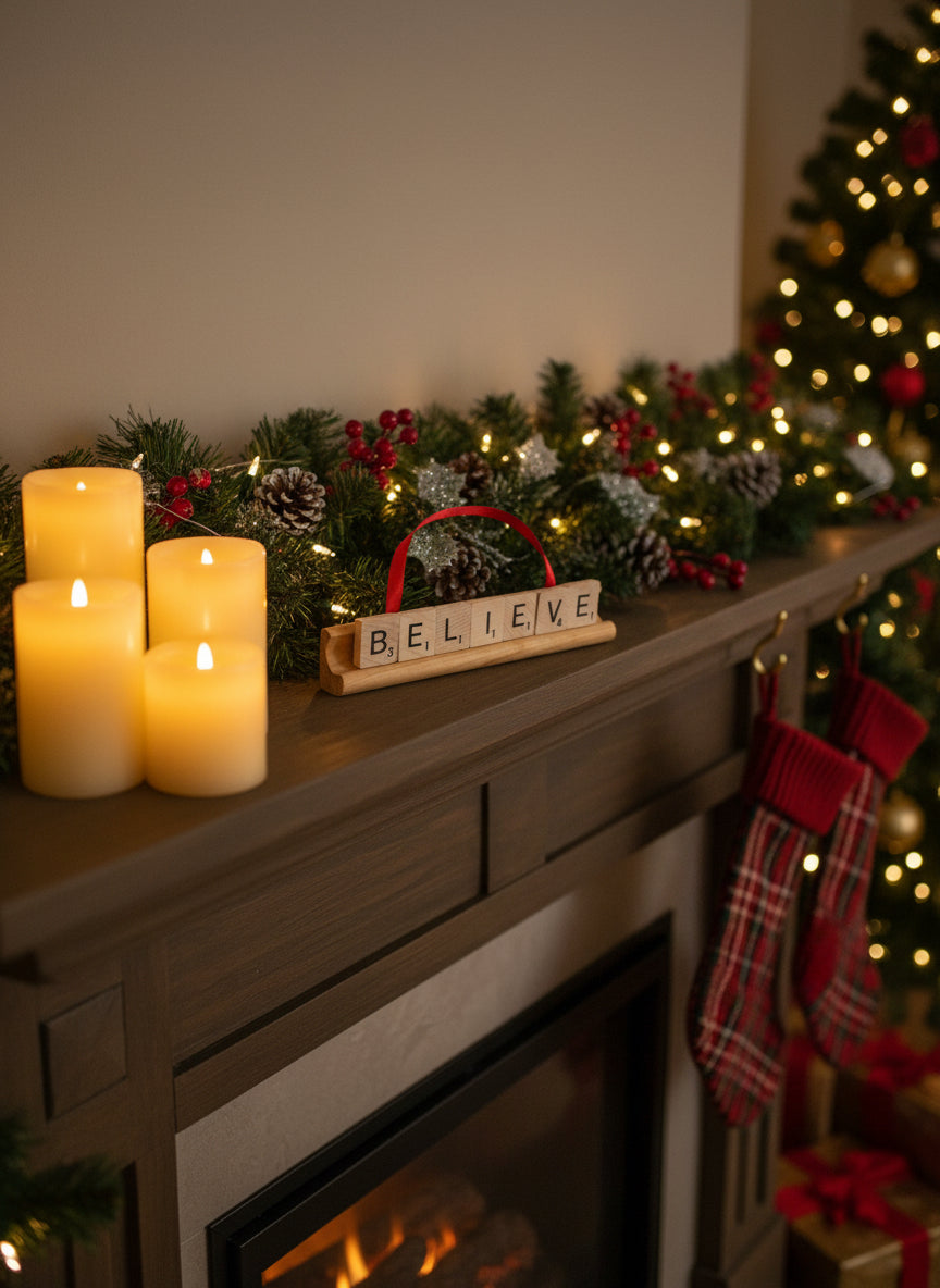 BELIEVE Scrabble Ornament-Red Barn Collections