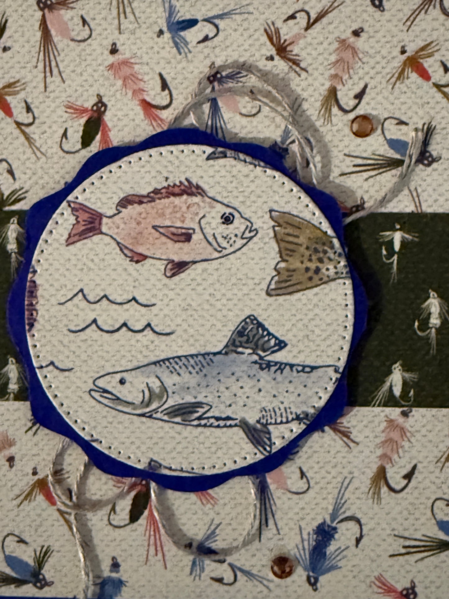 Fly Fishing Fish Collage - Handmade Card by Anne-Red Barn Collections