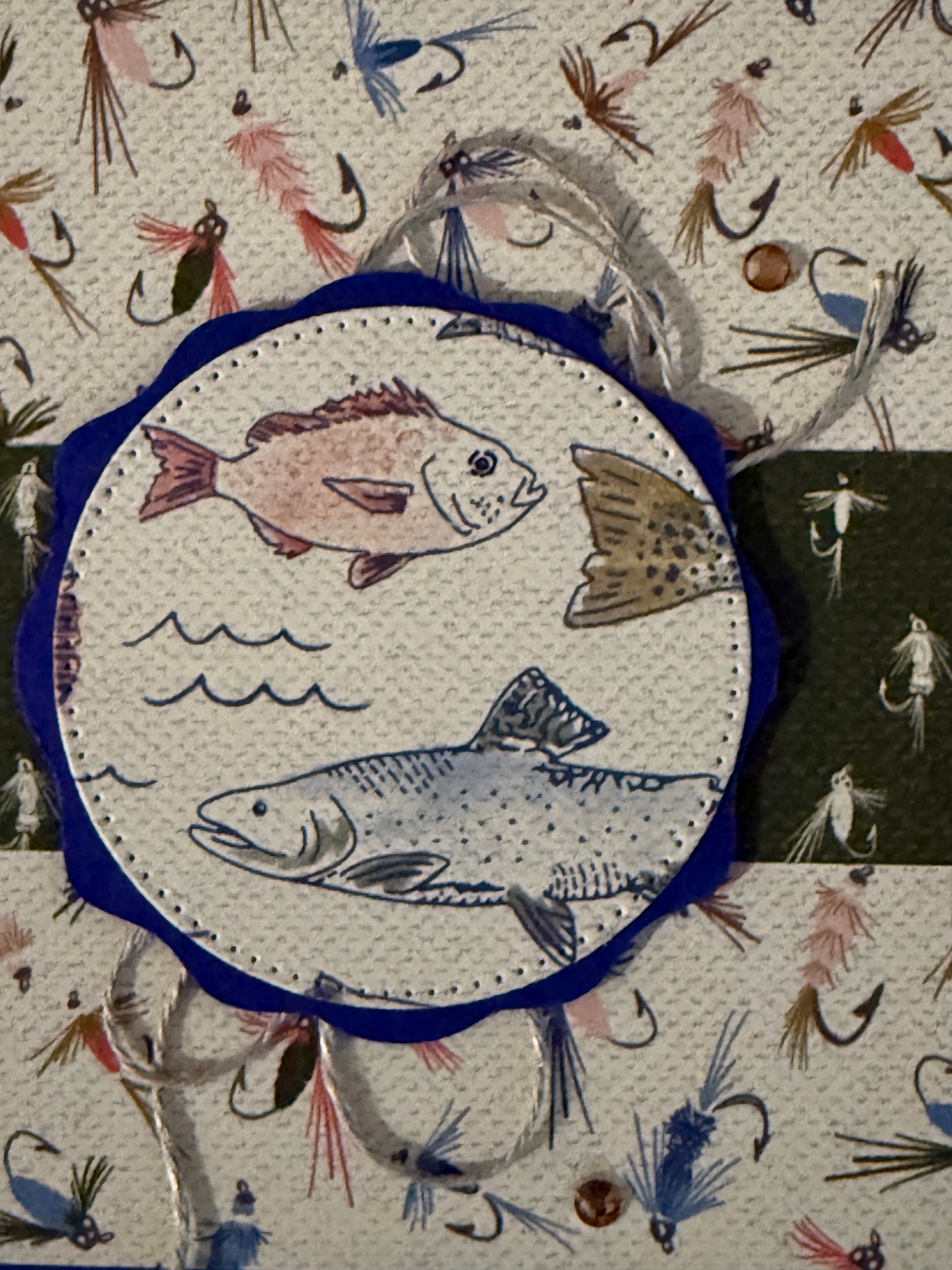 Fly Fishing Fish Collage - Handmade Card by Anne-Red Barn Collections