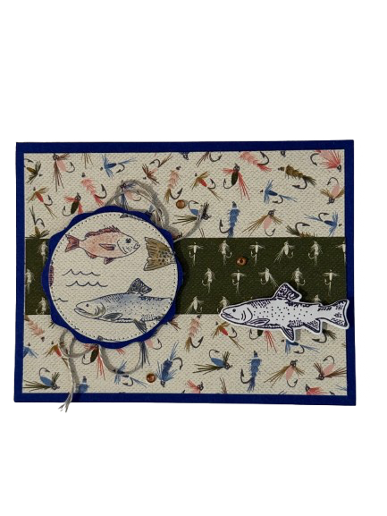 Fly Fishing Fish Collage - Handmade Card by Anne-Red Barn Collections