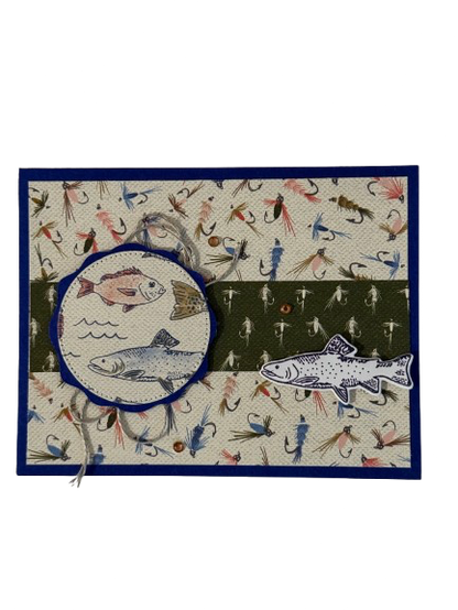 Fly Fishing Fish Collage - Handmade Card by Anne-Red Barn Collections