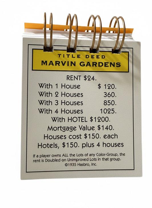 Marvin Gardens Monopoly Mini Journal-Red Barn Collections
