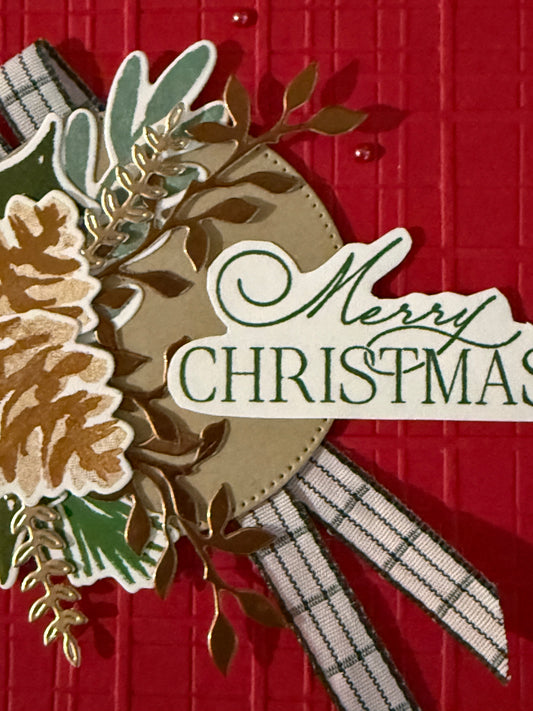 Merry Christmas Pinecone Wreath - Handmade Card by Anne-Red Barn Collections