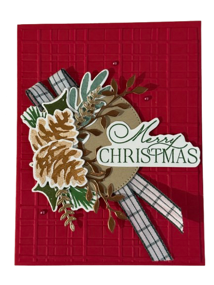 Merry Christmas Pinecone Wreath - Handmade Card by Anne-Red Barn Collections