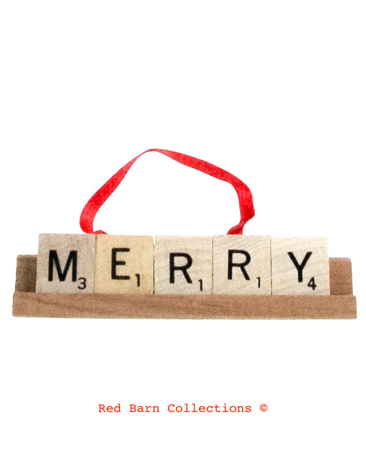 MERRY Scrabble Ornament-Red Barn Collections